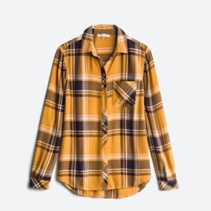 Gently used button down shirt, Mustard Plaid - Size: M
